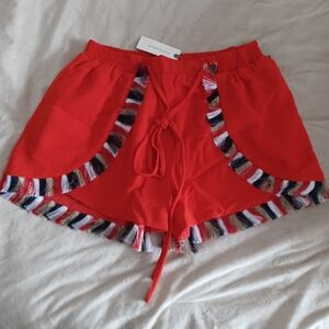 NWT Anthropologie Red Athletic Shorts with Striped Trim